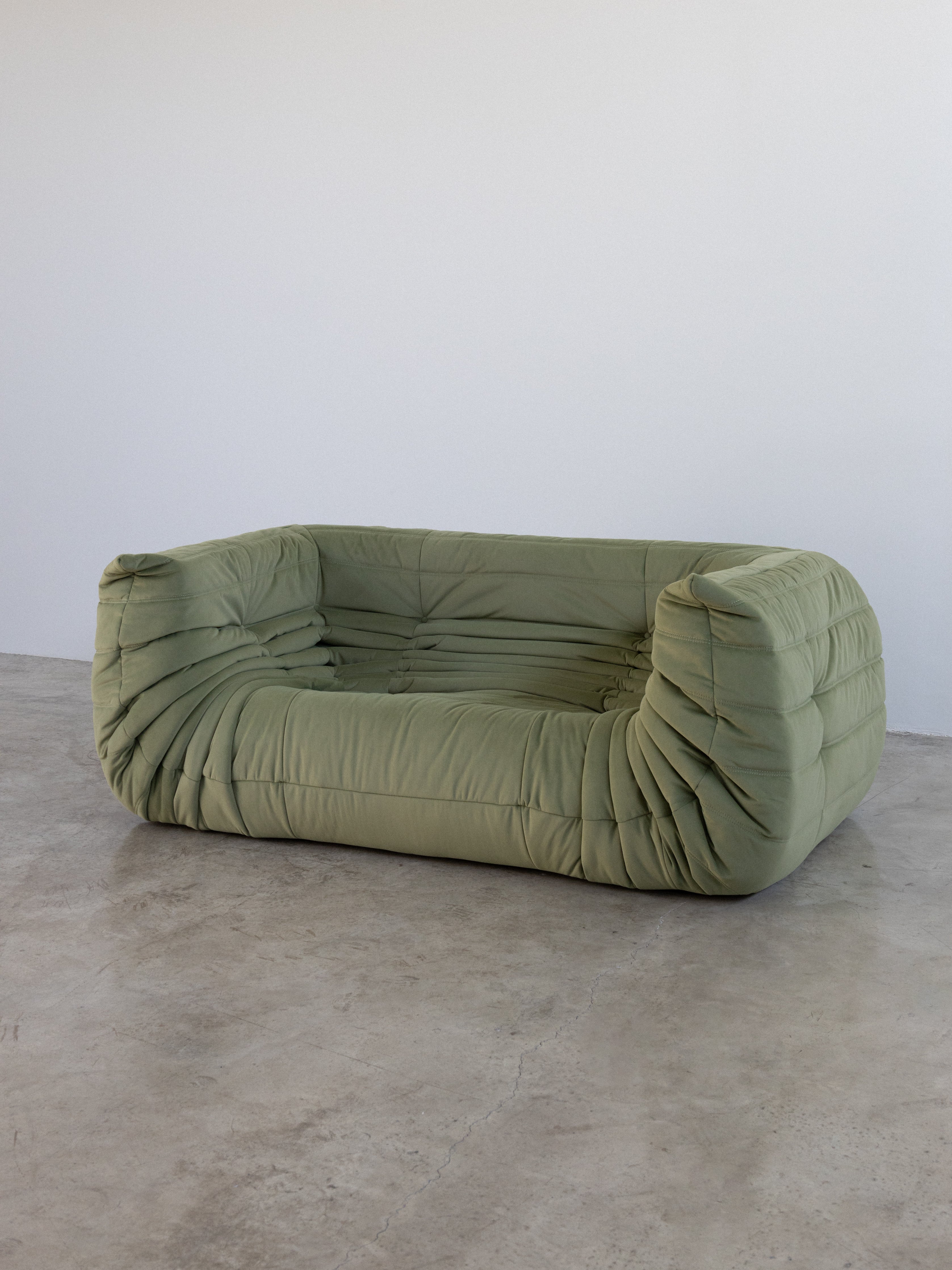 Modular arm sofa in light green color, featuring a stylish 2-seater design with a unique, textured appearance.