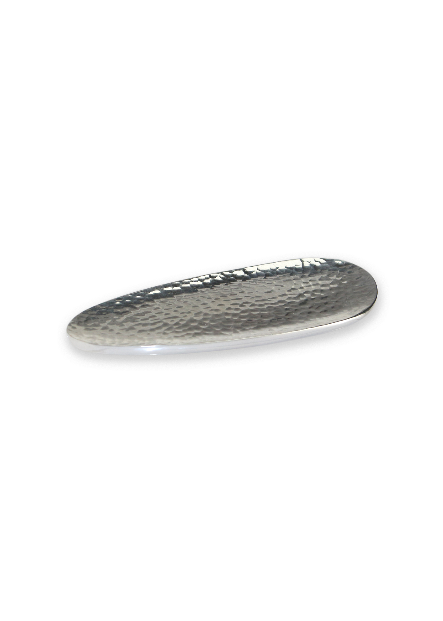 Hammered metal oval tray on a white background