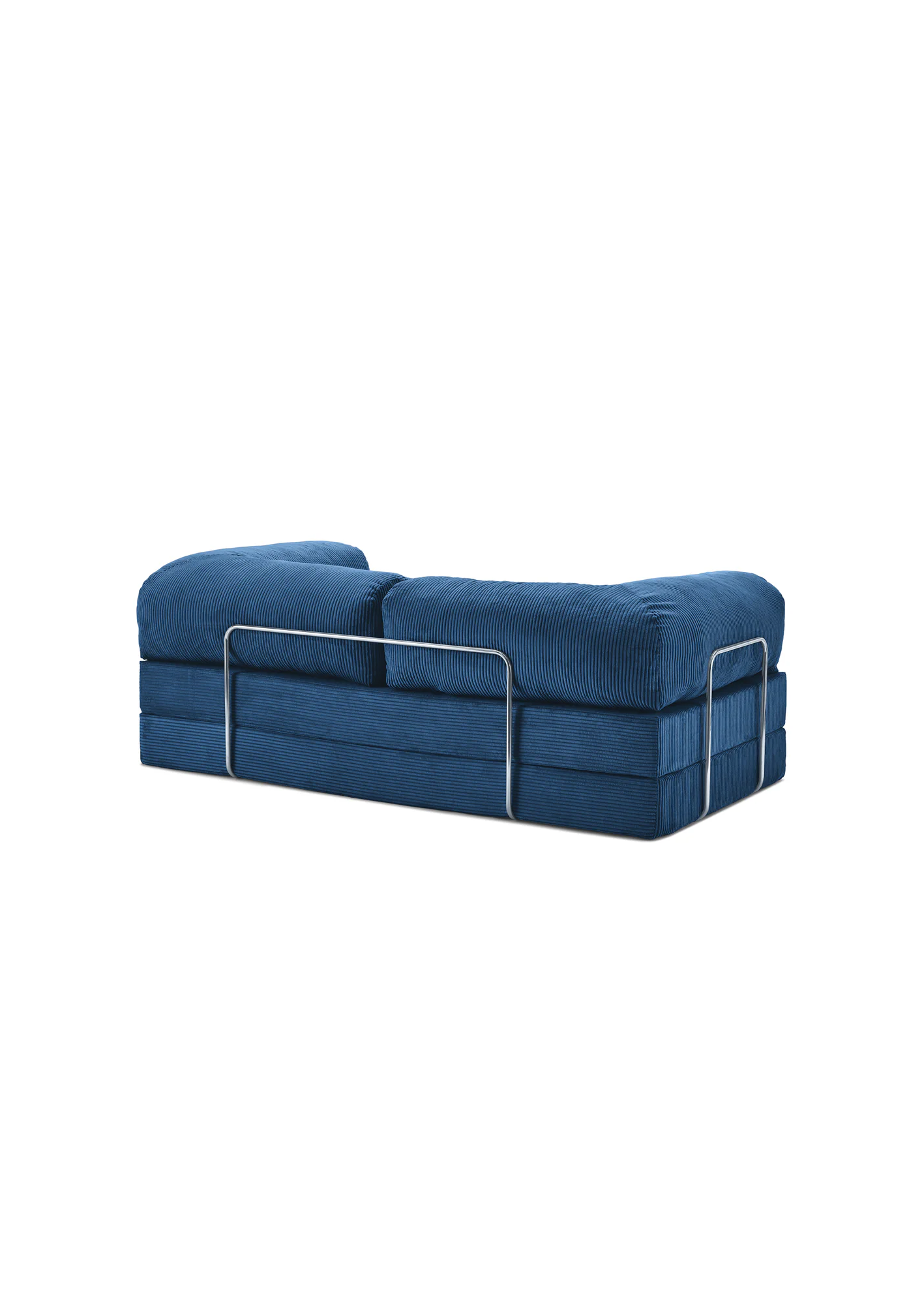 Teedy Sofa Modern Fabric 3 Seater UAE | FormaBlue sofa with metal frame on a white background teedy
