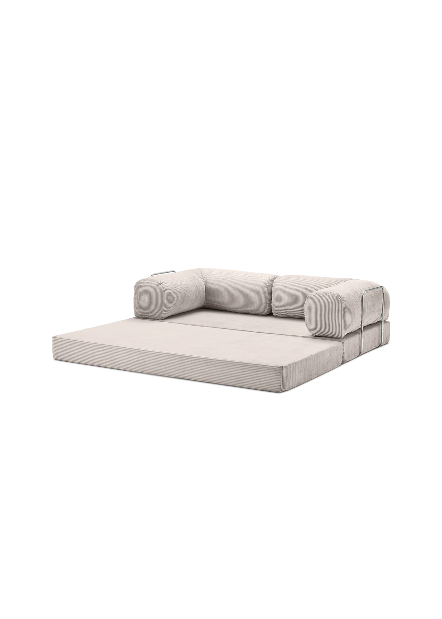 teedy sofa with a beige cushion on a white background