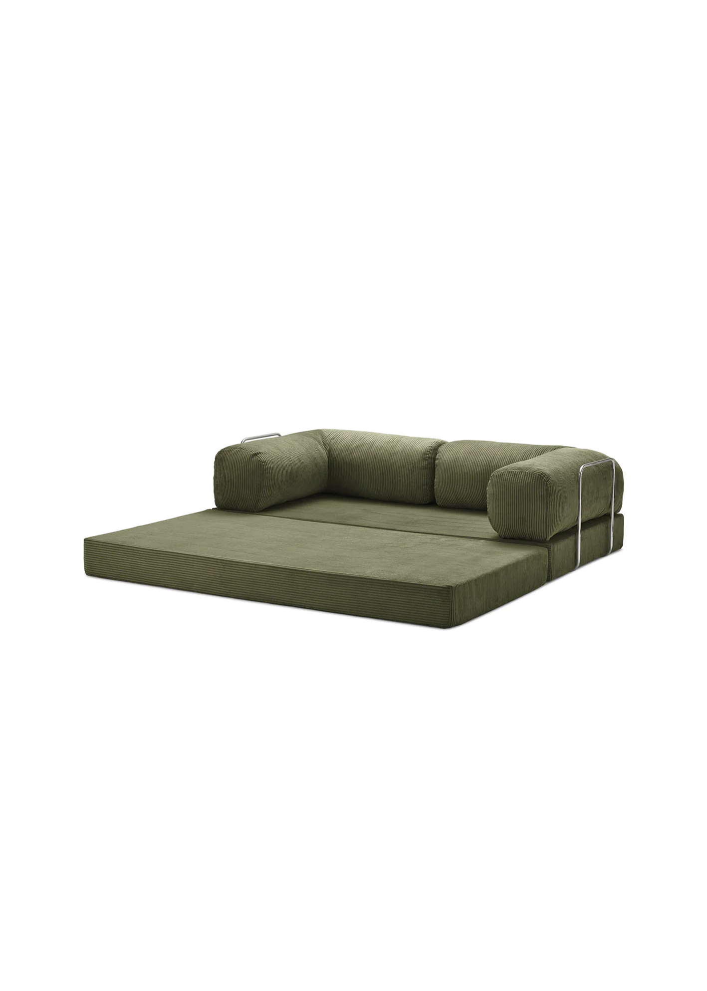 Green sectional teedy sofa on a white background
