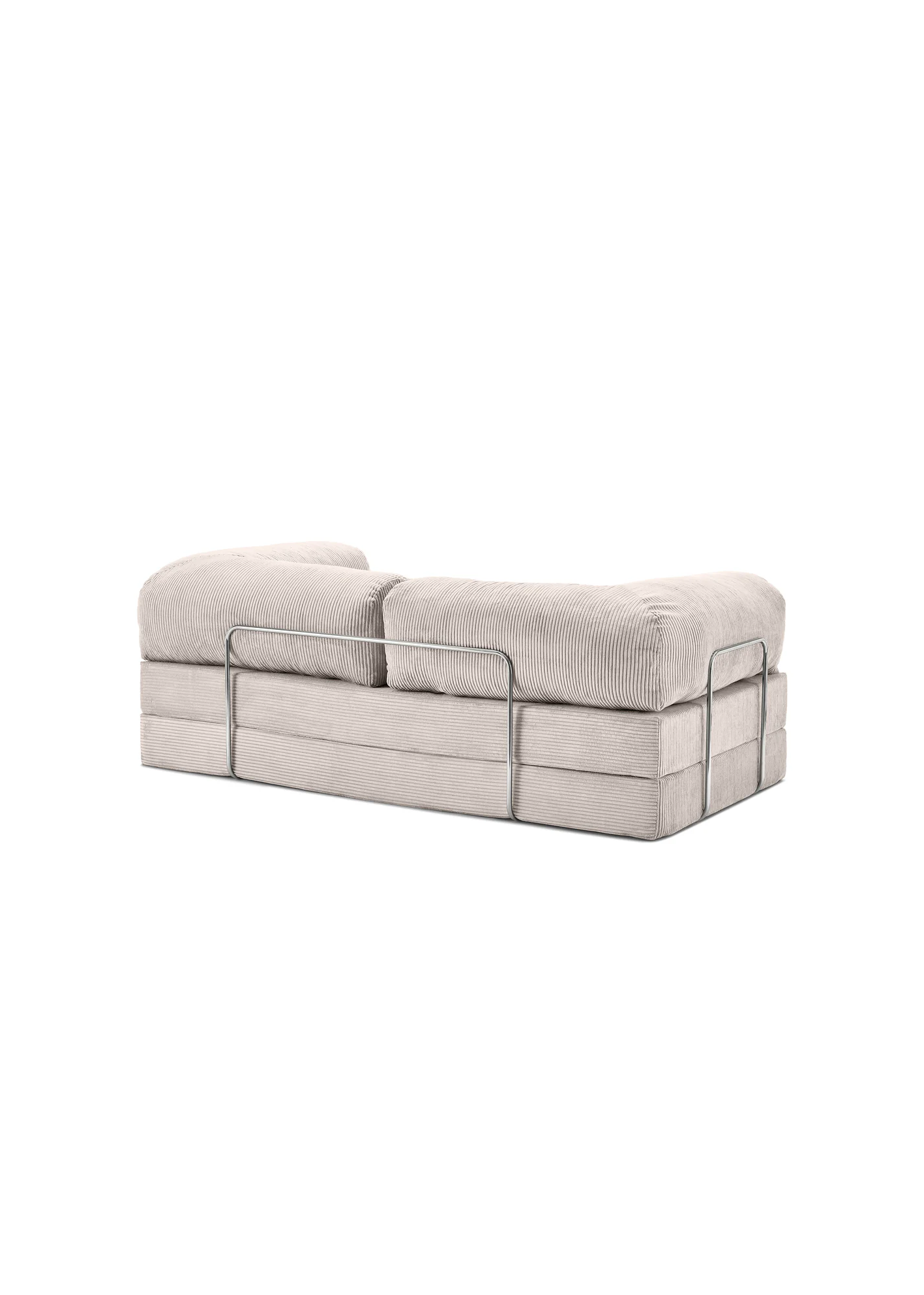 Beige teedy sofa with metal frame on a white background