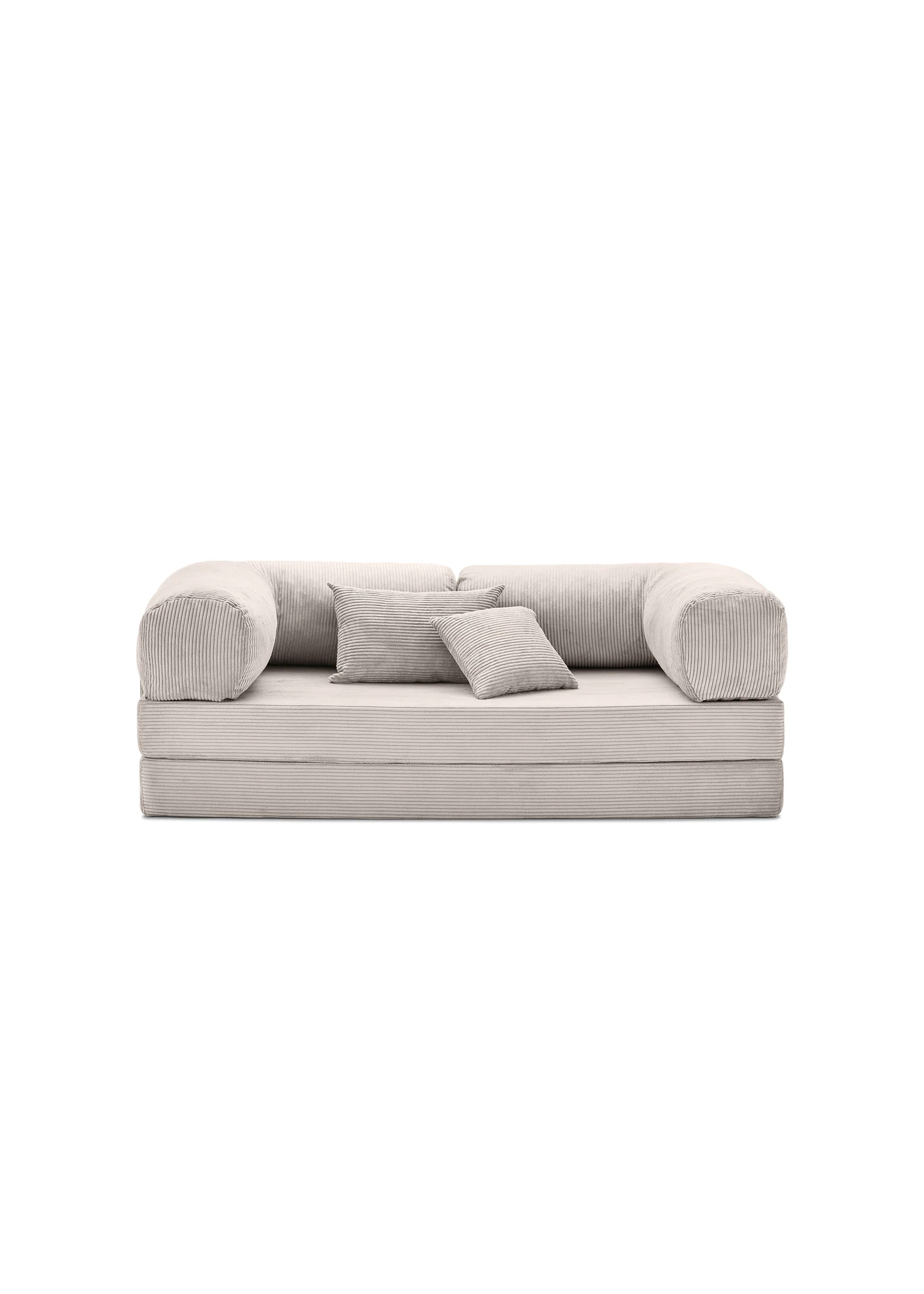 Gray teedy sofa with cushions on a white background