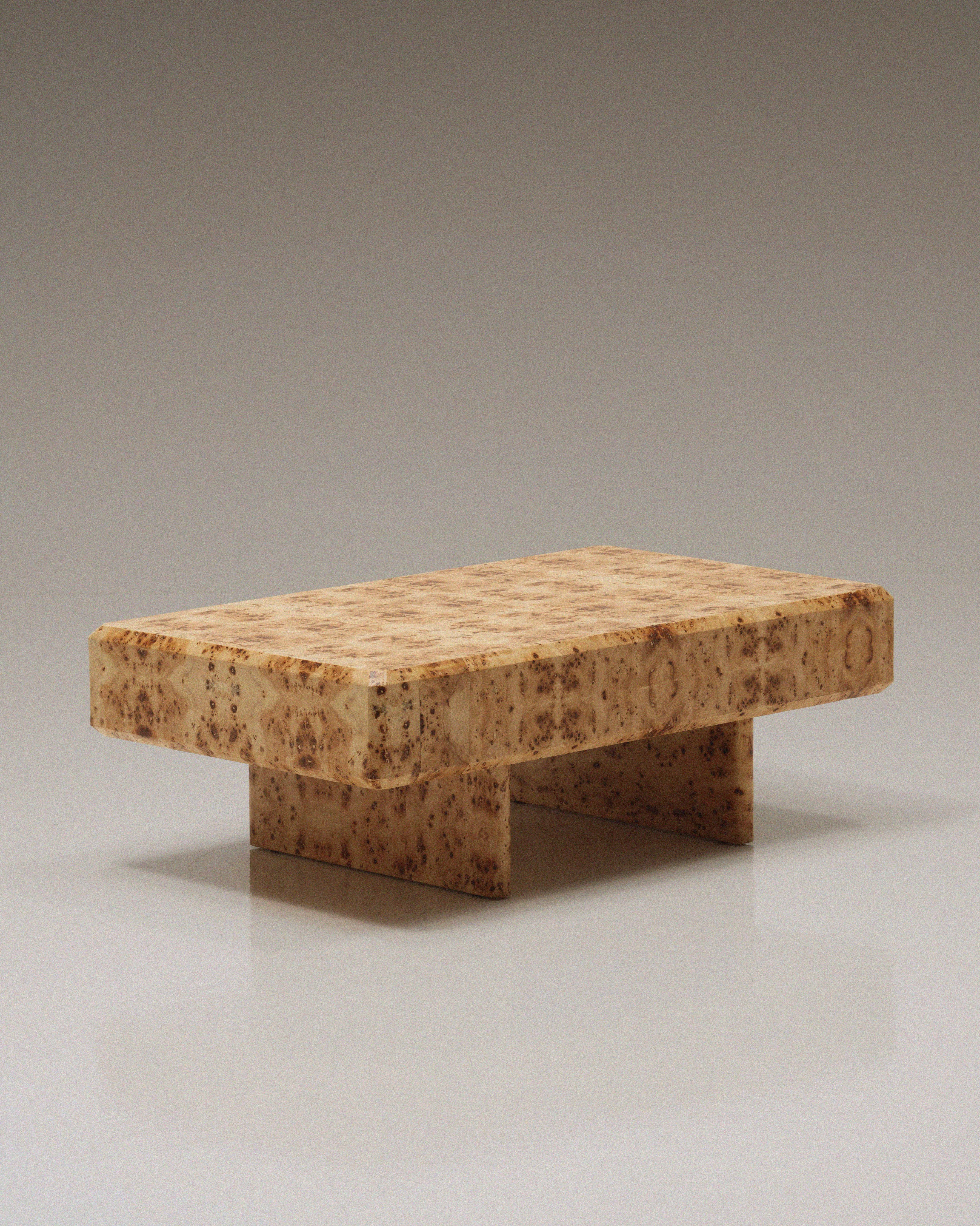 The Burl Wood Low Plinth Table