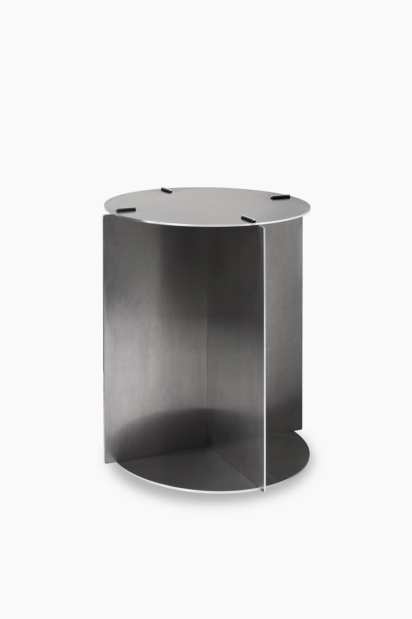 Metallic side table on a white background