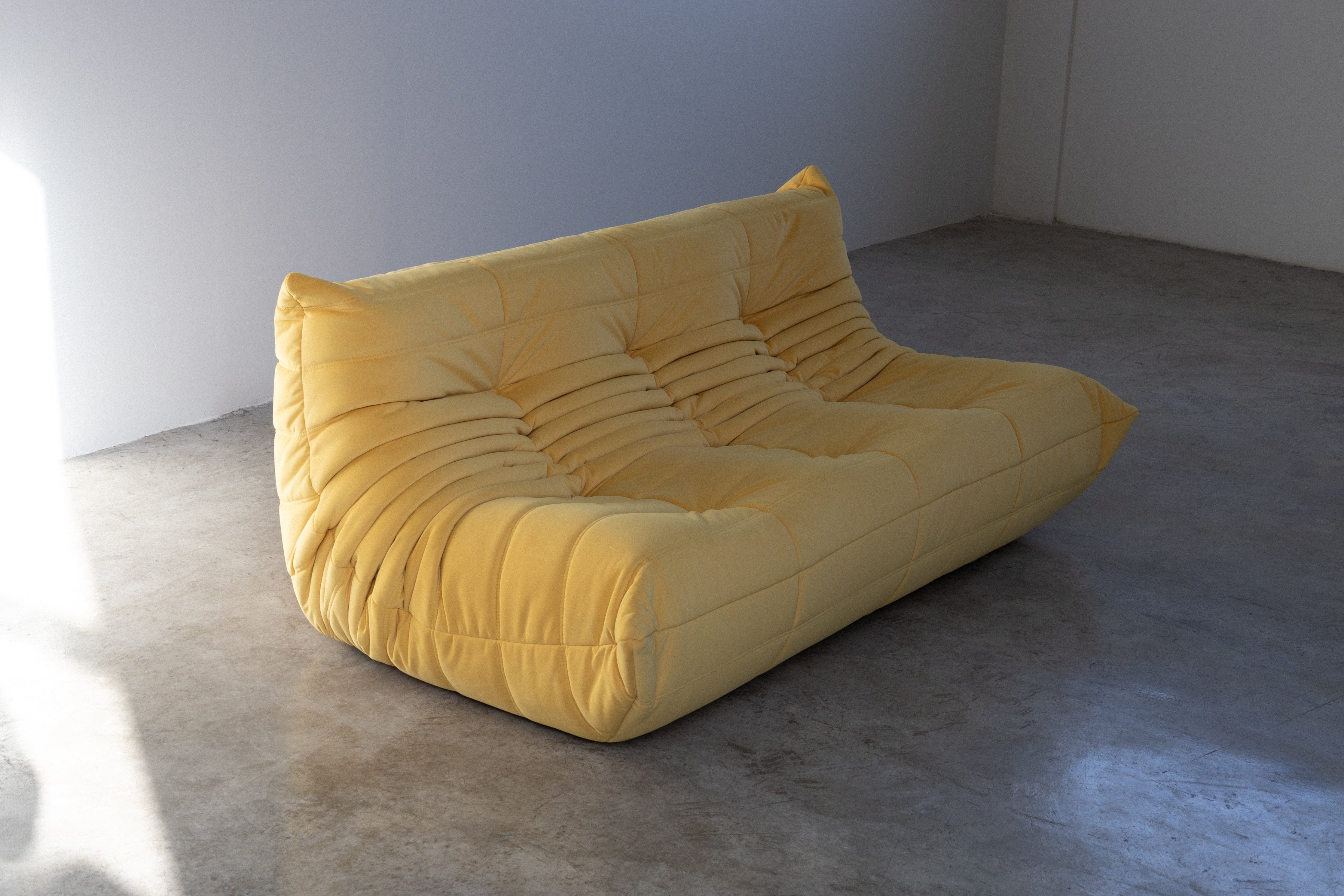 Togo Sofa Yellow Velvet Fabric 3 Seater UAE | Forma