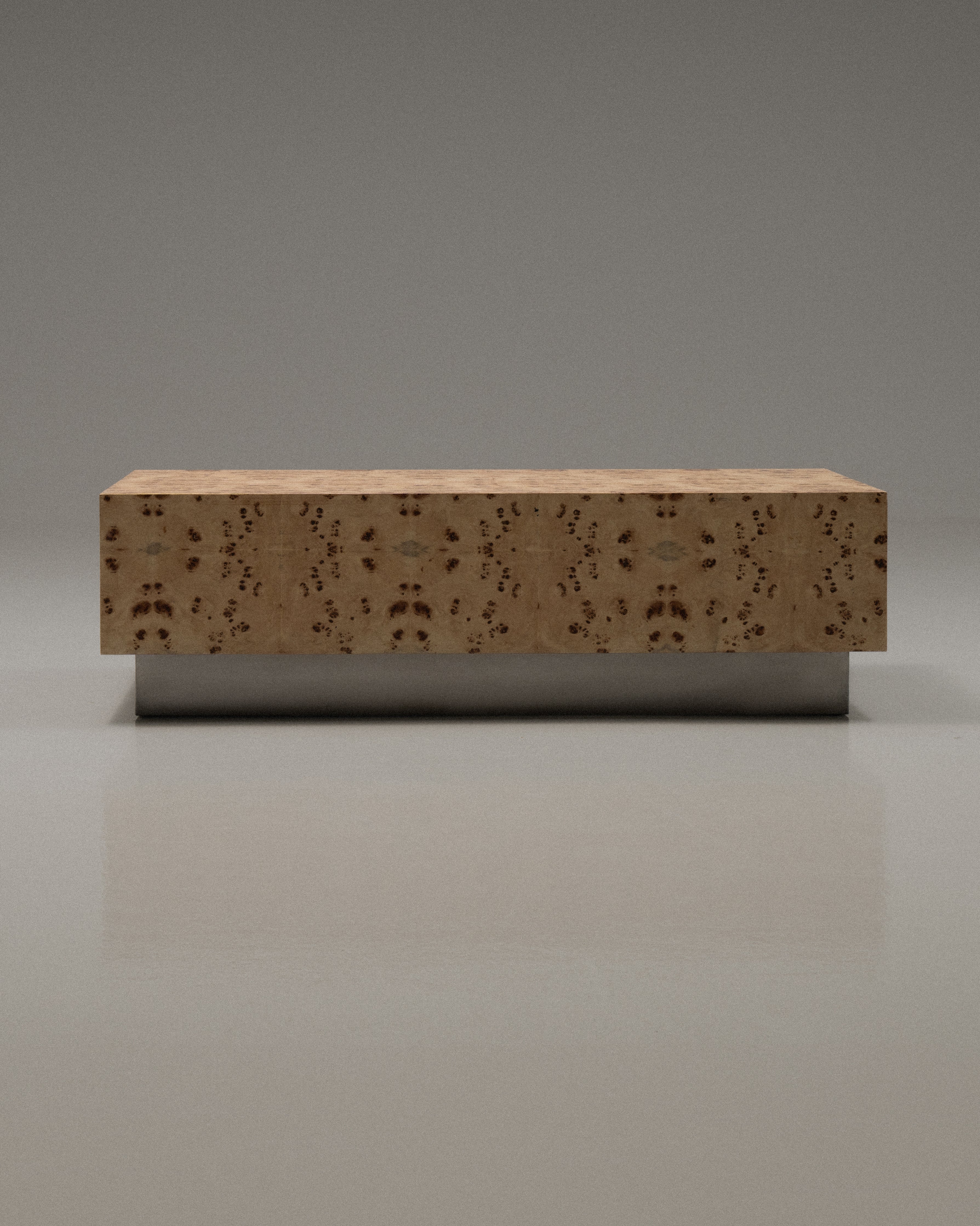 Burl Stainless Steel plinth coffee Table