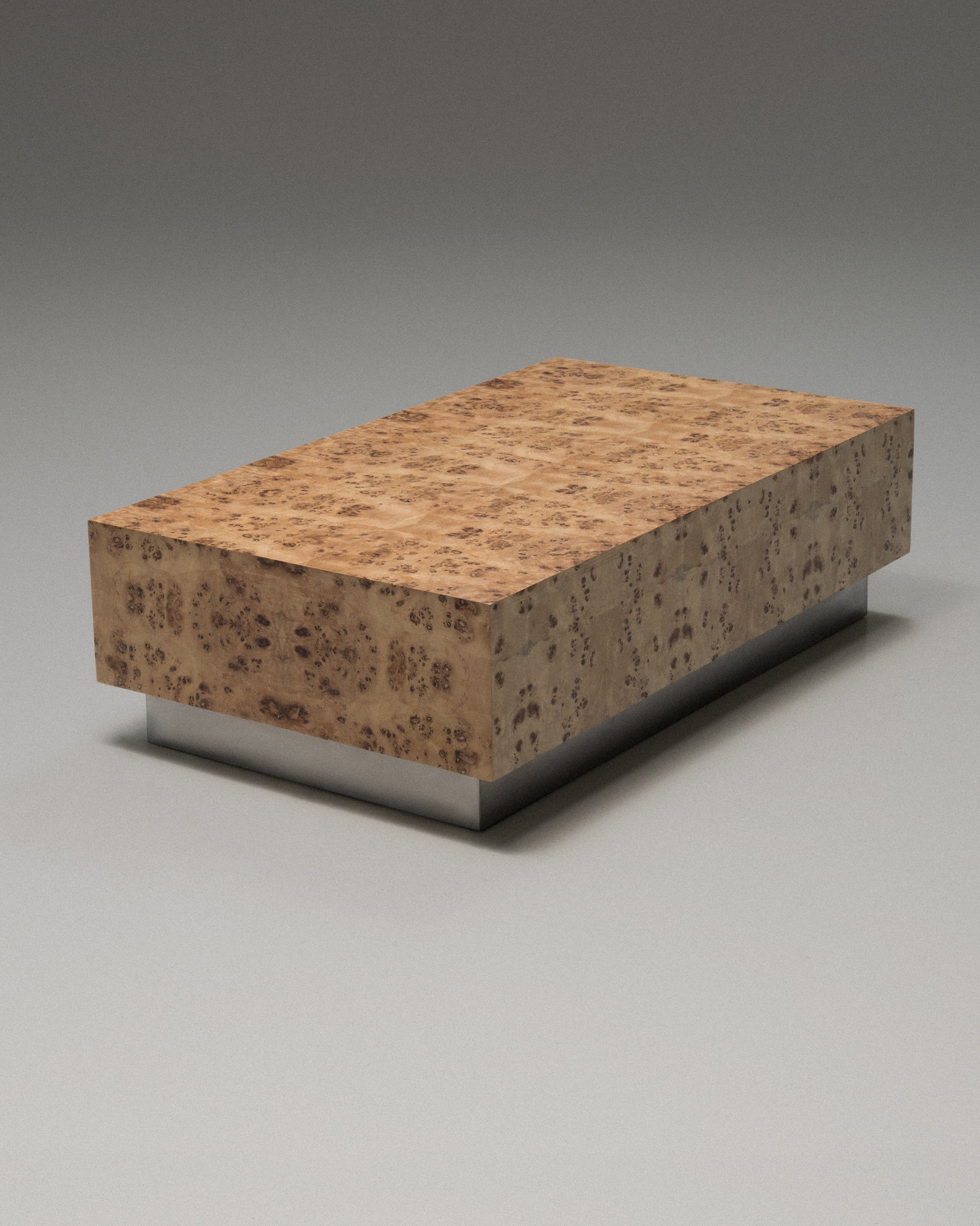 Burl Stainless Steel plinth coffee Table