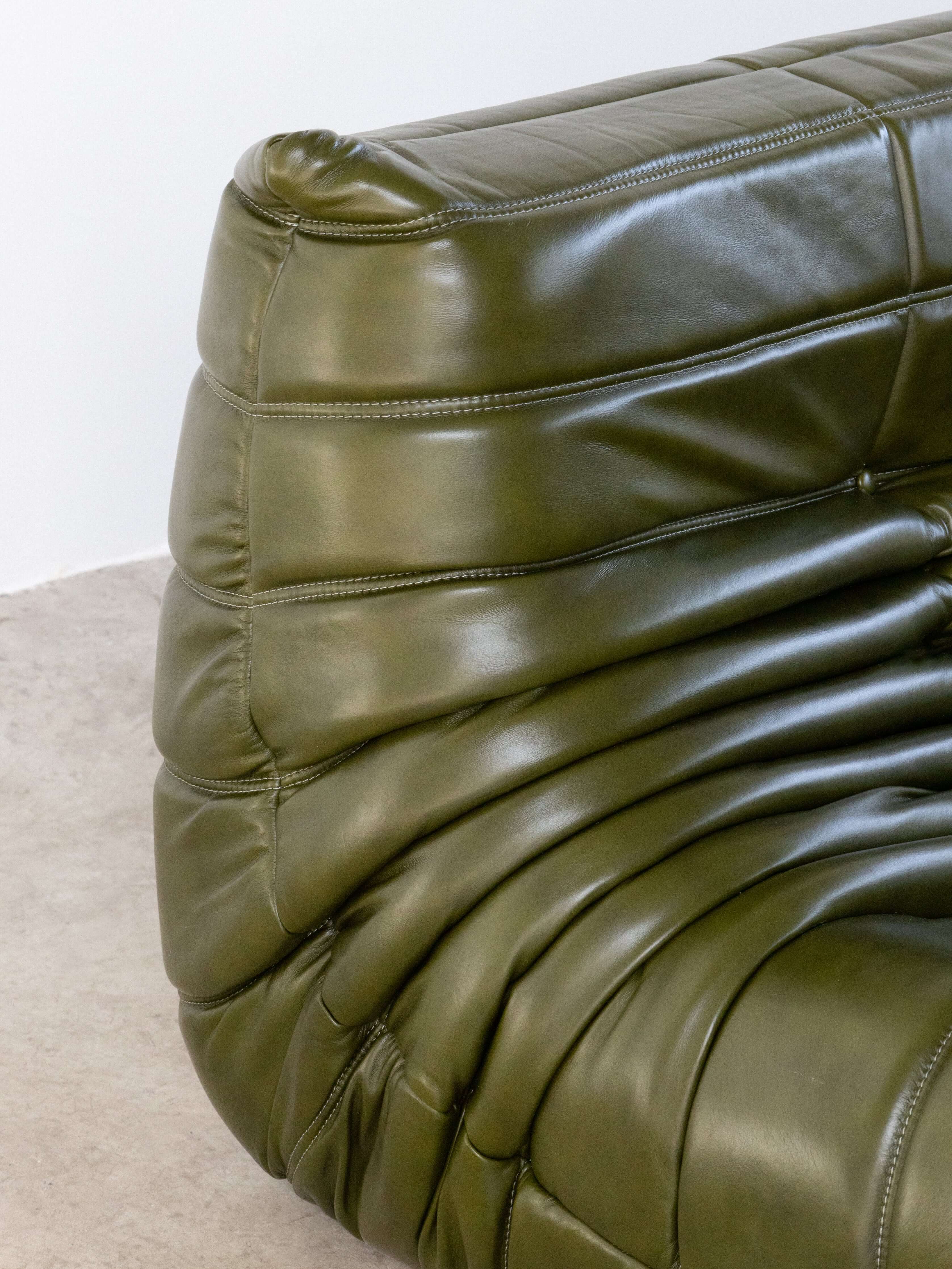 Togo Sofa Olive Green Leather 2 Seater UAE | Forma