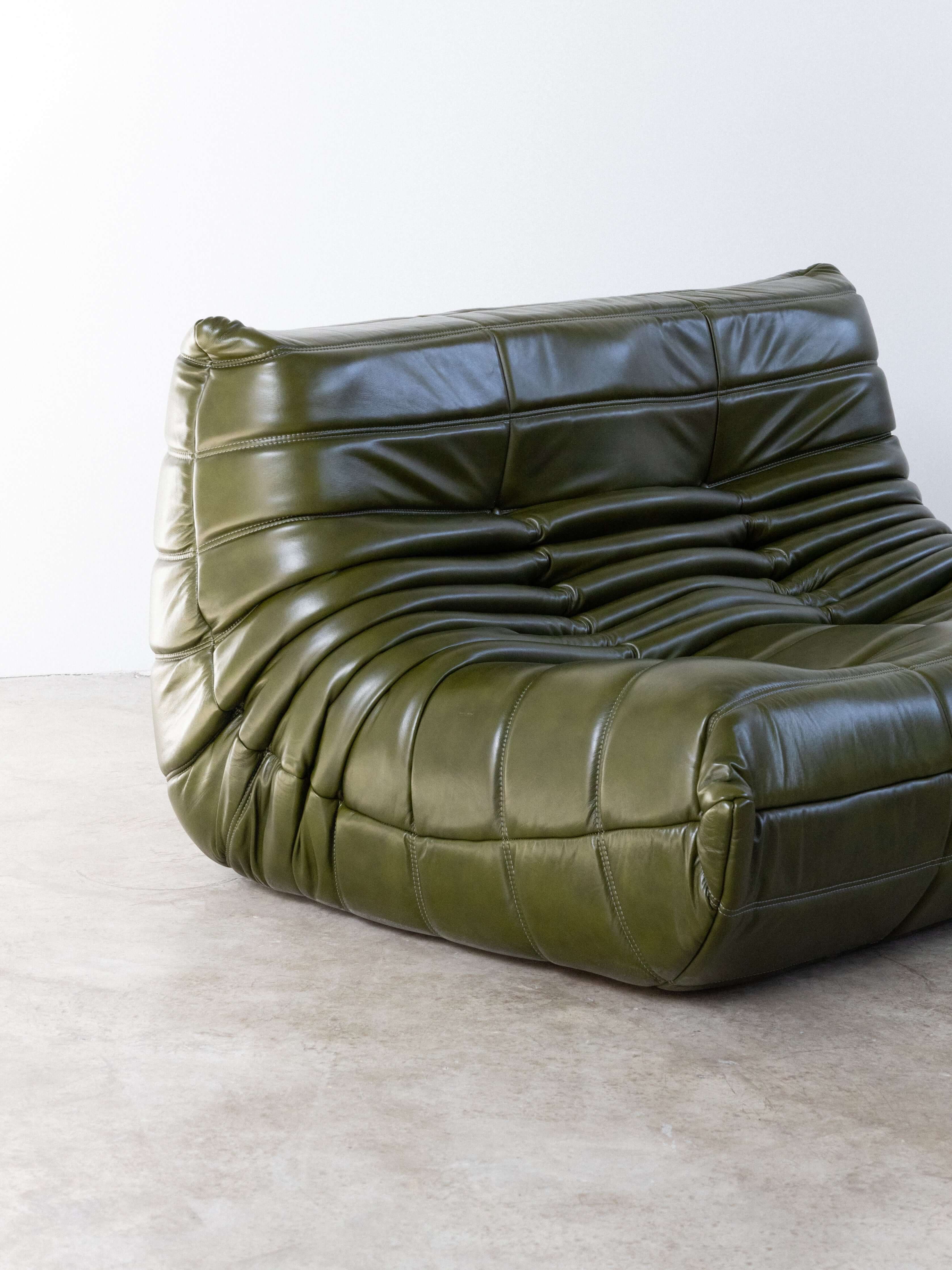 Togo Sofa Olive Green Leather 2 Seater UAE | Forma