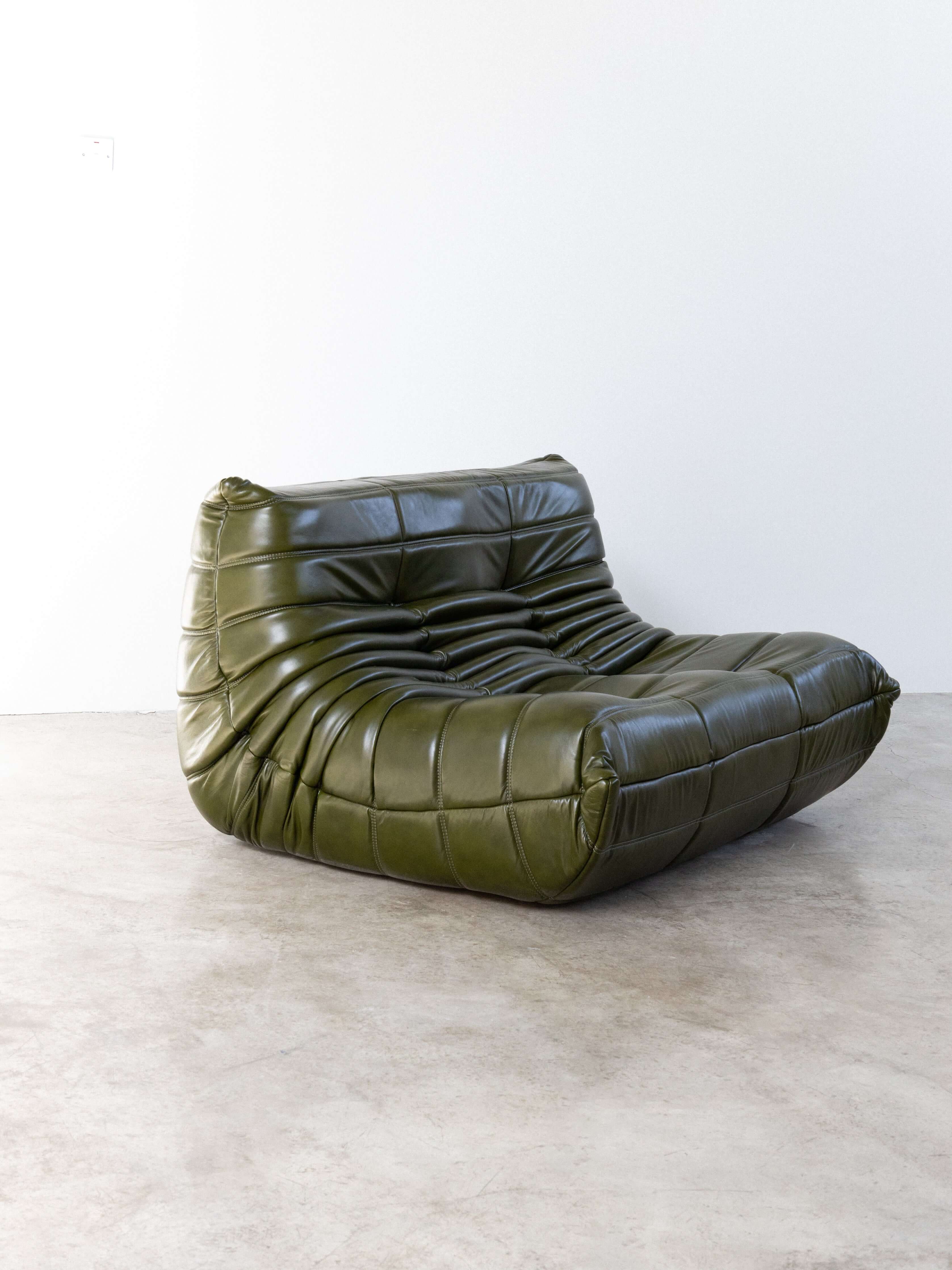 Togo Sofa Olive Green Leather 2 Seater UAE | Forma