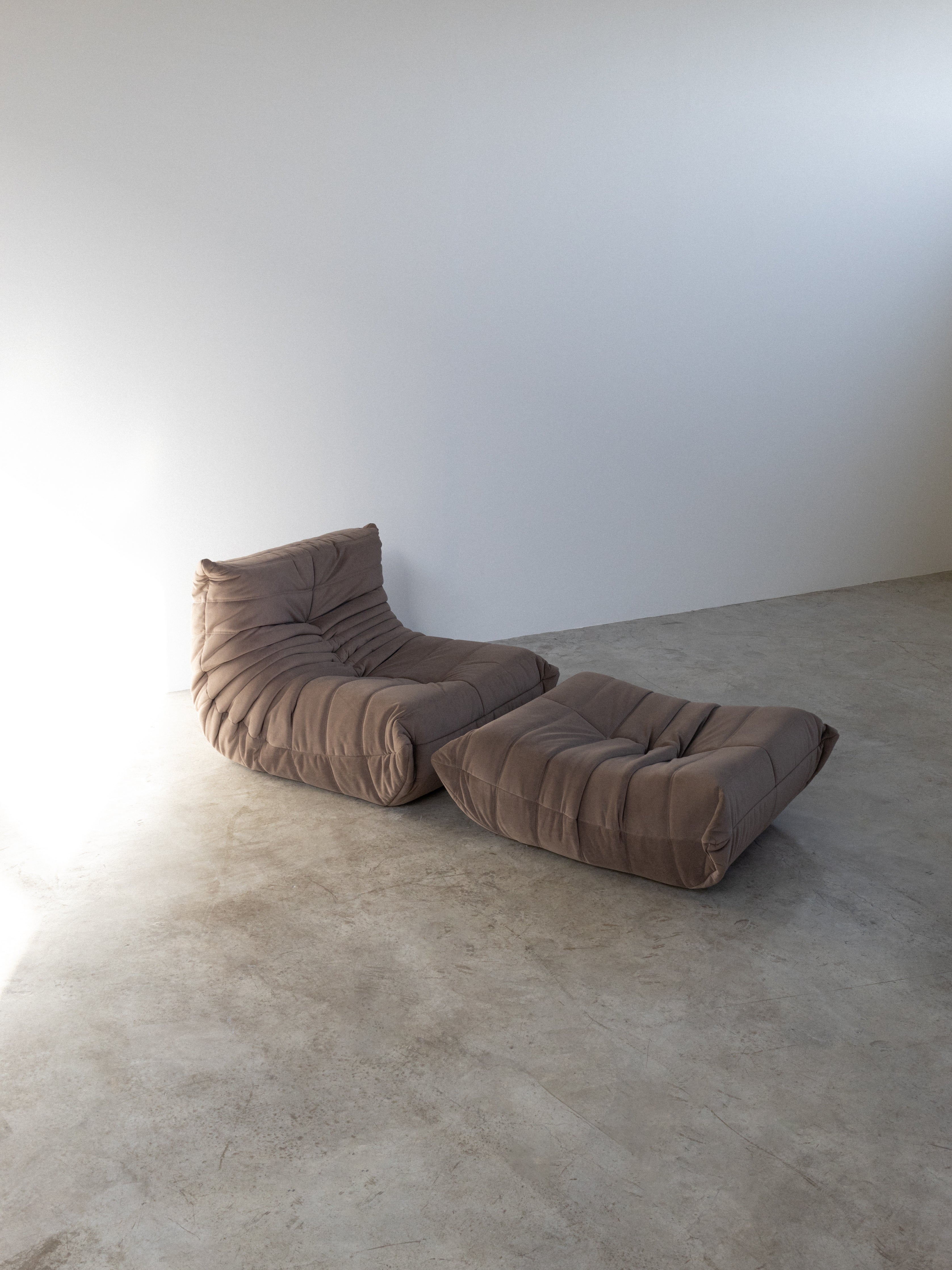 Togo Sofa Light Brown Velvet Fabric 1 Seater And Ottoman UAE | Forma